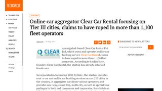 
                            8. Online car aggregator Clear Car Rental focusing on Tier III cities ...