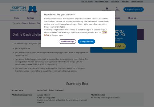 
                            9. Online Cash Lifetime ISA - Skipton Building Society