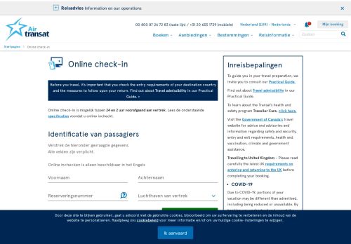 
                            2. Online check-in - Netherlands | Air Transat