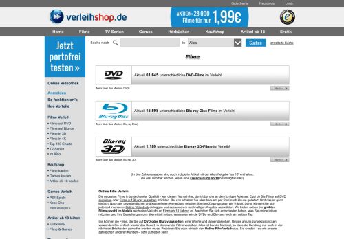 
                            4. Online Filme anschauen & ausleihen bei VERLEIHSHOP.DE