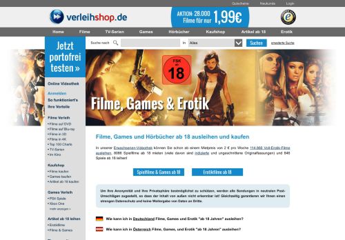 
                            13. Online Games & Filme ab 18 ausleihen bei VERLEIHSHOP.DE