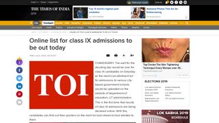 
                            10. Online list for class IX admissions to be out today | Chandigarh News ...