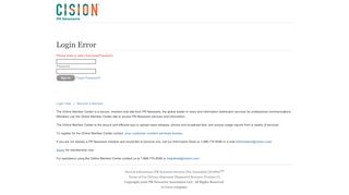 
                            7. Online Member Center - Login Error - PR Newswire