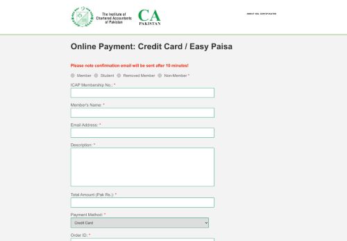 
                            12. Online Payment: Credit Card / Easy Paisa