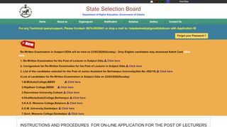 
                            12. Online registration for the Post of Lecturers in Non ... - (SSB) Odisha