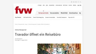 
                            10. Online-Reiseportal: Travador öffnet ein Reisebüro - FVW.de
