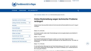 
                            11. Online-Rückmeldung wegen technischer Probleme ... - Fernuni Hagen