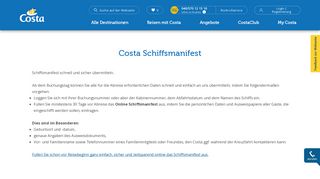 
                            4. Online Schiffsmanifest: Costa Club | Costa Kreuzfahrten