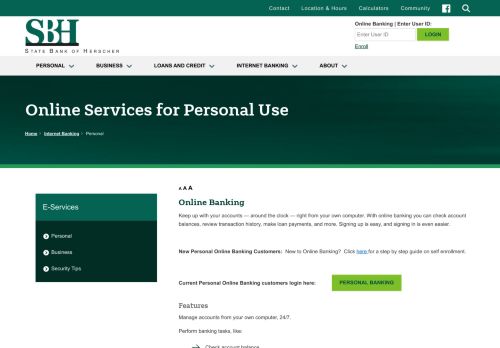 
                            7. Online Services for Personal Use | State Bank of Herscher