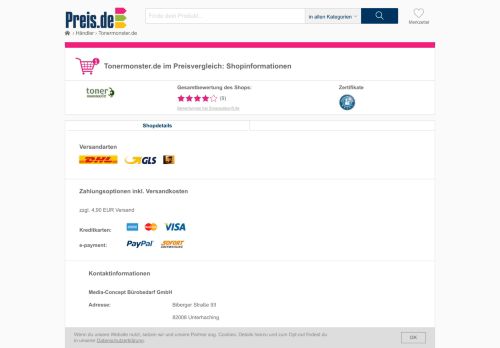 
                            6. Online Shop Tonermonster.de im Preisvergleich | PREIS.DE