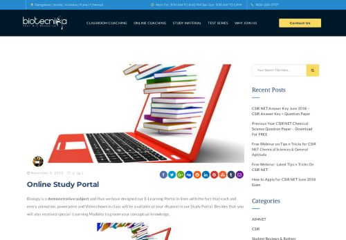 
                            3. Online Study Portal - BioTecNika CSIR NET JRF Coaching |