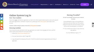 
                            5. Online System Log In | Illinois Board of Examiners