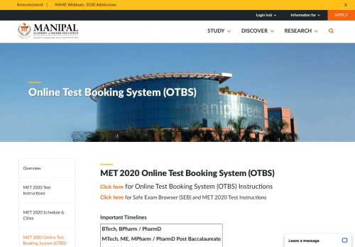 
                            1. Online Test Booking System OTBS | MAHE ... - Manipal University