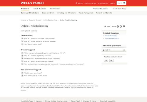 
                            2. Online Troubleshooting Questions – Wells Fargo