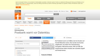 
                            11. Onlinebanking - Postbank warnt vor Datenklau - Stiftung Warentest