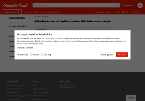 
                            8. Onlineshop-Registrierung für Club-Mitglieder - Media Markt