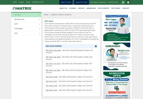 
                            2. Only for Matrix students - Downloads | Matrix JEE Academy