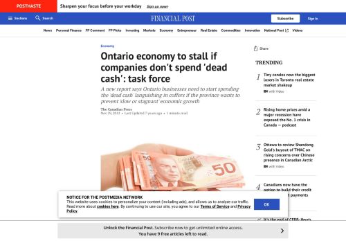 
                            13. Ontario companies must spend 'dead cash': task force | Financial Post