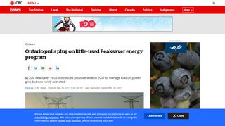 
                            5. Ontario pulls plug on little-used Peaksaver energy program - CBC.ca