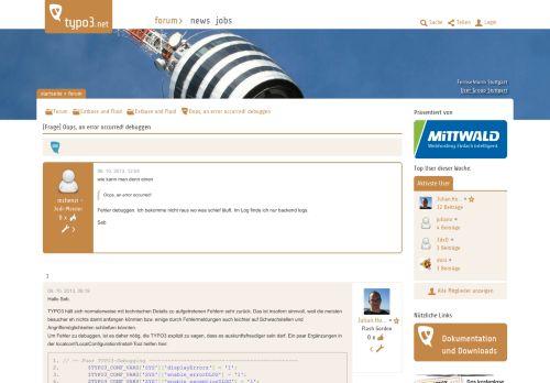 
                            2. Oops, an error occurred! debuggen - Typo3.net