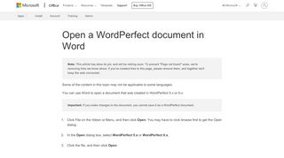 
                            5. Open a WordPerfect document in Word - Word - Office Support