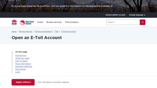 
                            8. Open an E-Toll Account | Service NSW