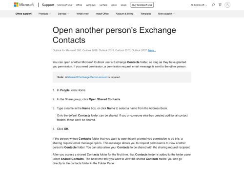 
                            9. Open another person's Exchange Contacts - Office Support - Office 365