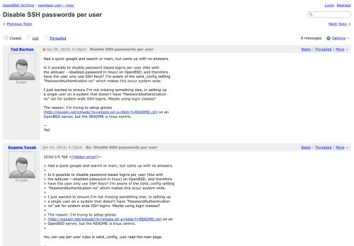 
                            7. openbsd user - misc - Disable SSH passwords per user