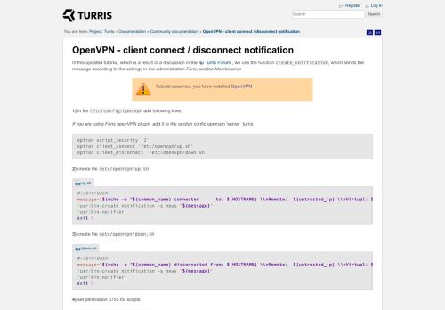 
                            11. OpenVPN - client connect / disconnect notification [Project: Turris]