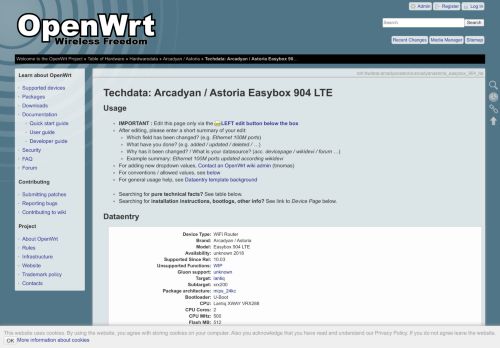 
                            10. OpenWrt Project: Techdata: Arcadyan / Astoria Easybox 904 LTE