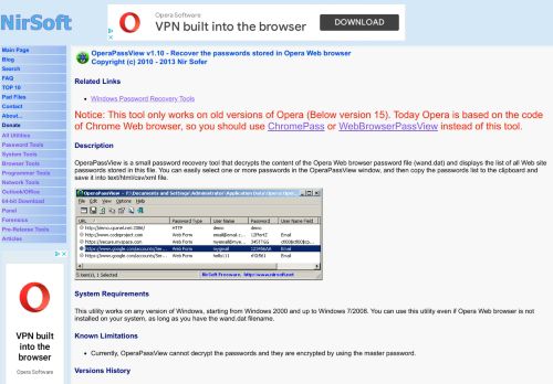 
                            5. OperaPassView - Recover the passwords stored in Opera Web browser