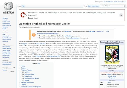 
                            5. Operation Brotherhood Montessori Center - Wikipedia