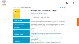 
                            3. Operations Research Letters - Journal - Elsevier