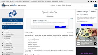 
                            8. Operators in C++ - Tutorialspoint