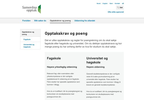 
                            6. Opptakskrav og poeng - Samordna opptak