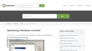 
                            9. Opsætning i Windows Live Mail – Support | One.com