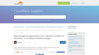 
                            2. Optimize Cloudflare for WordPress - Cloudflare Support