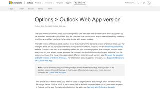 
                            3. Options > Outlook Web App version - Outlook - Office Support