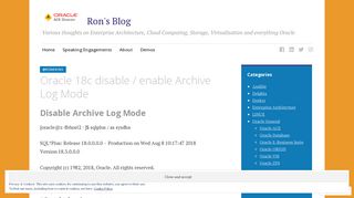 
                            10. Oracle 18c disable / enable Archive Log Mode – Ron's Blog