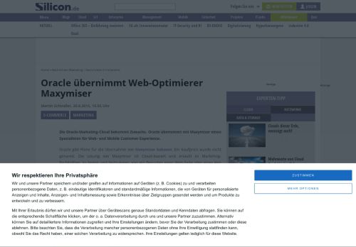 
                            13. Oracle übernimmt Web-Optimierer Maxymiser - silicon.de