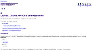 
                            1. Oracle9i Default Accounts and Passwords - Oracle Docs