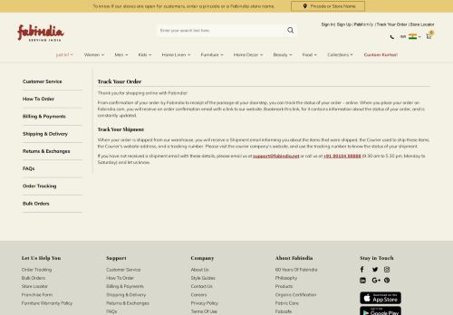 
                            10. Order Tracking - Fabindia