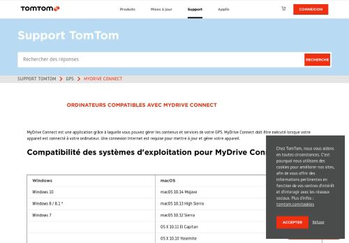 
                            9. Ordinateurs compatibles avec MyDrive Connect - support tomtom