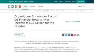 
                            13. Organigram Announces Record Q3 Financial Results - Net Income of ...