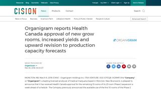 
                            10. Organigram reports Health Canada approval of new grow rooms ...