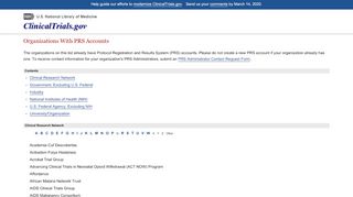 
                            9. Organizations With PRS Accounts - ClinicalTrials.gov