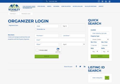 
                            9. Organizer Login – Stan Realty