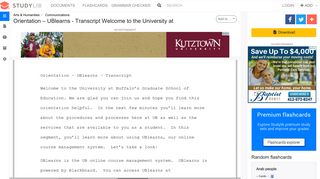 
                            9. Orientation – UBlearns - Transcript Welcome to the University at