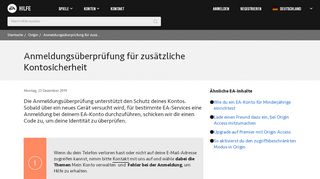 
                            1. Origin - Anmeldungsüberprüfung für zusätzliche ... - EA Help