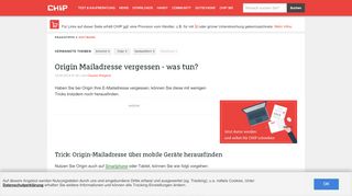 
                            3. Origin Mailadresse vergessen - was tun? - CHIP